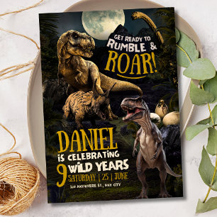 Dinosaur Birthday Party, Roaring T Rex Jurassic Invitation