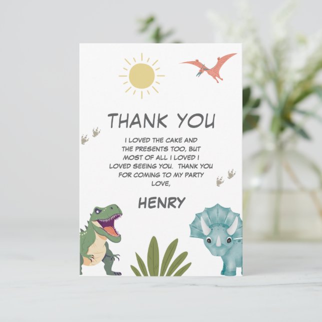 Dinosaur Birthday Party Thank You Card (Standing Front)