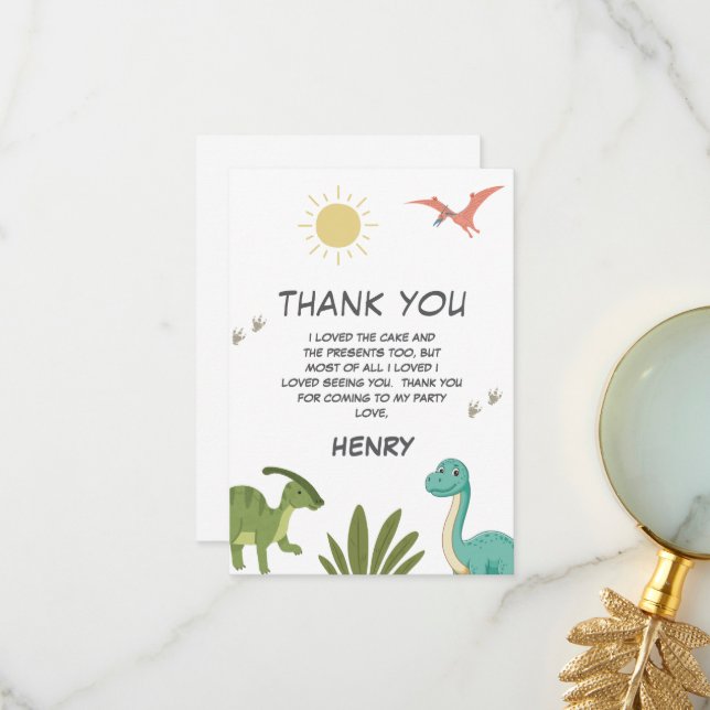 Dinosaur Birthday Party Thank You Card (Front/Back In Situ)