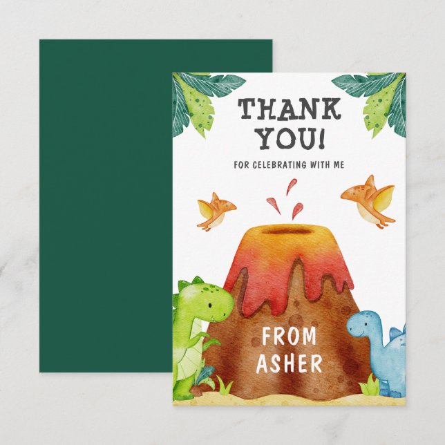Dinosaur Birthday Party Thank You Card (Front/Back)