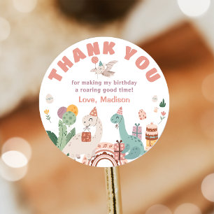 Dinosaur Birthday Party Thank You Classic Round Sticker