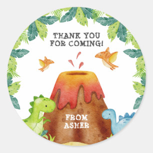 Dinosaur Birthday Party Thank You Classic Round Sticker