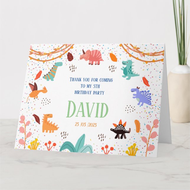 Dinosaur birthday party themed Thank you card  (Front)