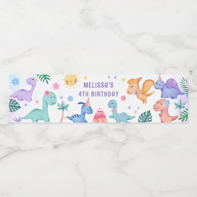 Dinosaur Birthday Party Water Bottle Label (Single Label)