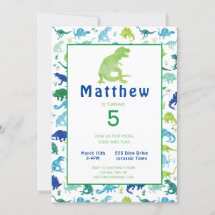 Dinosaur Birthday Party Watercolor Kids Invitation