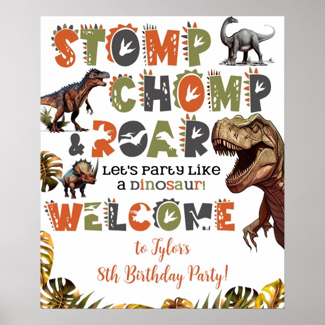 Dinosaur Birthday Party Welcome Sign (Front)