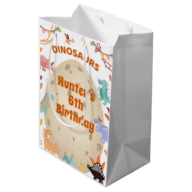 Dinosaur Birthday Party with Giant Dino Egg    Medium Gift Bag (Back Angled)