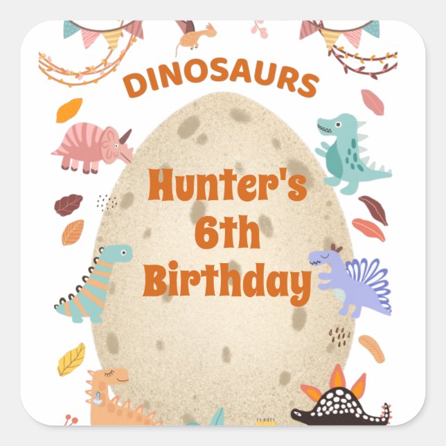 Dinosaur Birthday Party with Giant Dino Egg    Square Sticker (Front)