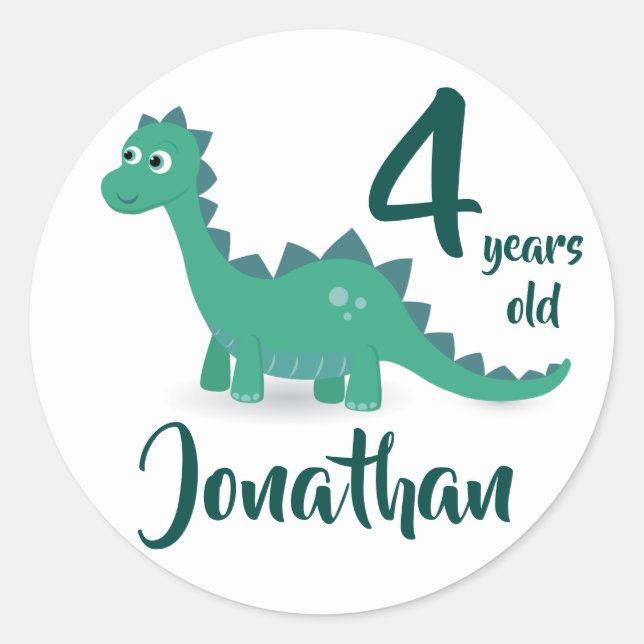 Dinosaur birthday personalised stickers. classic round sticker (Front)