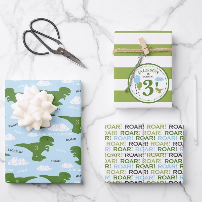Dinosaur Birthday Personalised Wrapping Paper (Front)