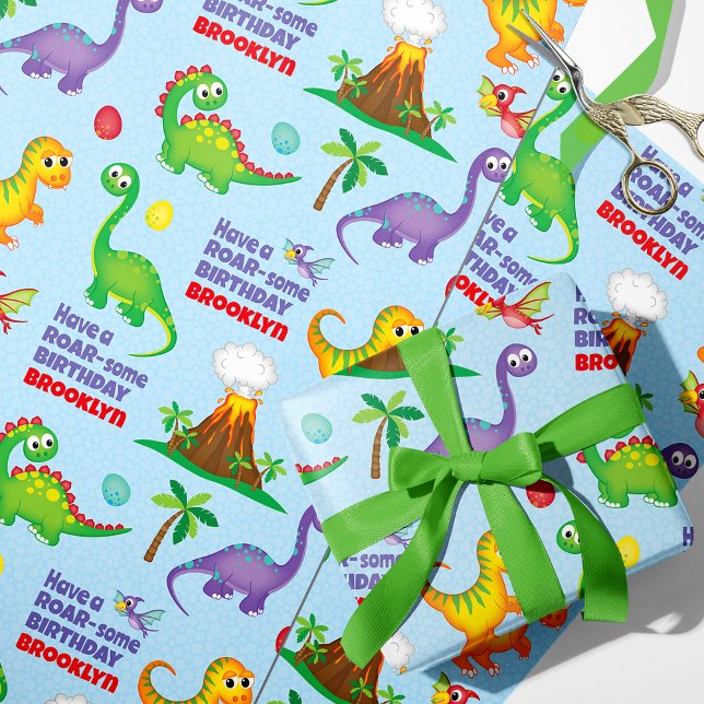Dinosaur Birthday Personalised  Wrapping Paper (Creator Uploaded)