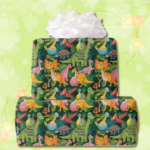 Dinosaur Birthday Personalize Name & Age Gift Wrapping Paper