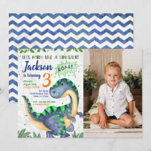Dinosaur Birthday Photo Invitation for a Boy