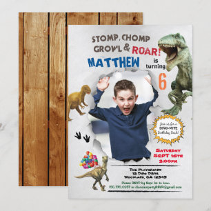 Dinosaur birthday photo invitation rustic
