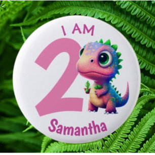 Dinosaur birthday Pink 6 Cm Round Badge