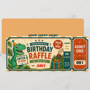 Dinosaur Birthday Raffle Ticket Invitation