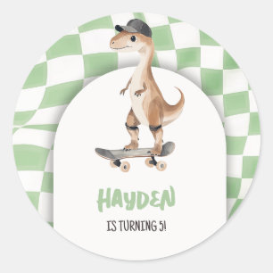 Dinosaur Birthday Retro T Rex Chequered Classic Round Sticker