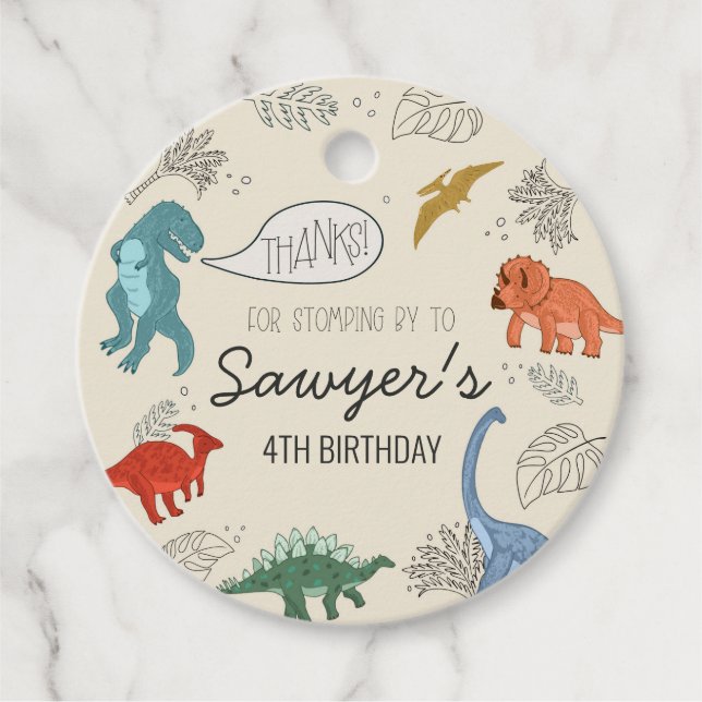 Dinosaur Birthday Round Favour Tag (Front)