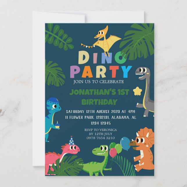 Dinosaur Birthday Simple First Birthday Baby Photo Invitation (Front)