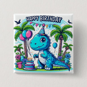 dinosaur birthday sticker,  cute dino party  15 cm square badge