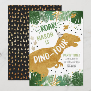 Dinosaur Birthday T-Rex Boy Four Dino Birthday Invitation