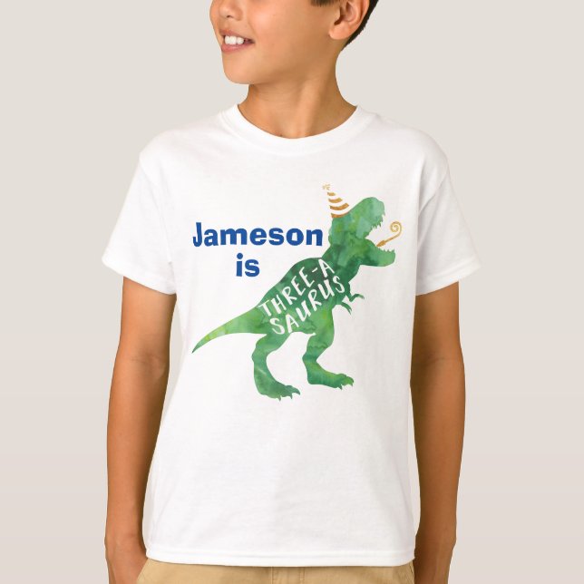 Dinosaur Birthday T-Shirt Three A Saurus (Front)