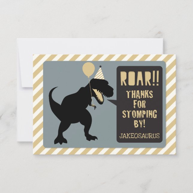 Dinosaur Birthday Thank You Card Gold (Front)