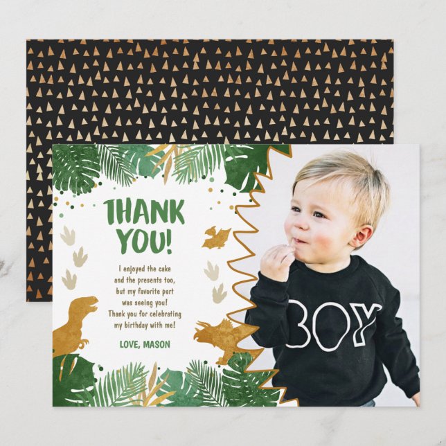 Dinosaur Birthday Thank You Card Party Boy Dino (Front/Back)