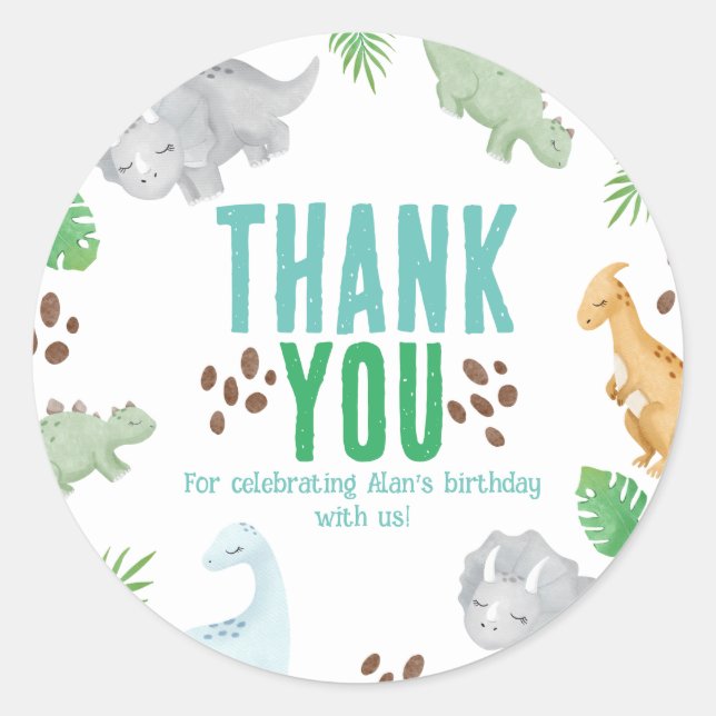 Dinosaur birthday thank you favour bag Sticker (Front)