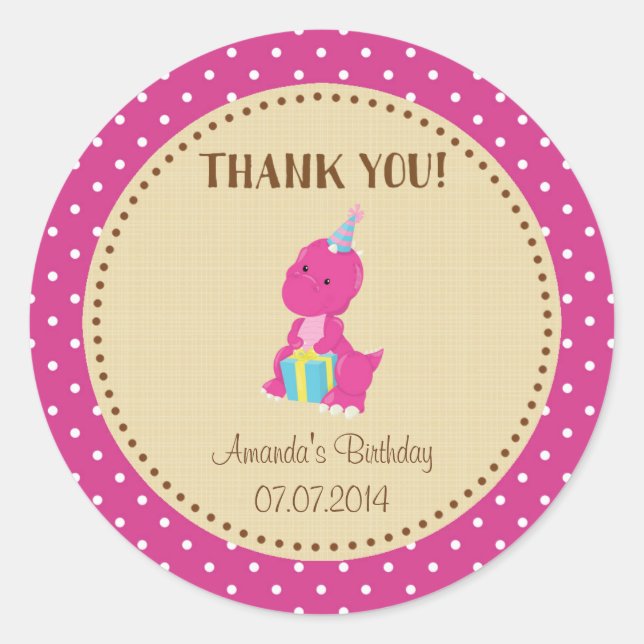 Dinosaur Birthday Thank You Sticker (Front)