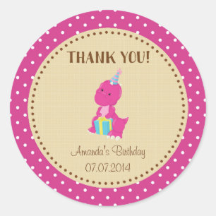 Dinosaur Birthday Thank You Sticker