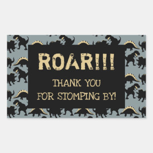 Dinosaur Birthday Thank You Stickers Gold