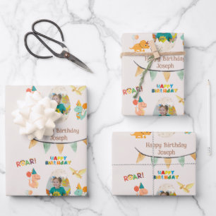 Dinosaur Birthday Theme– Custom Name & Photo  Wrapping Paper Sheet