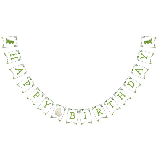 Dinosaur Birthday watercolor green yellow Bunting (All)