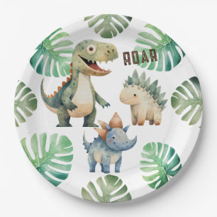 Dinosaur Birthday Watercolor Paper Plate