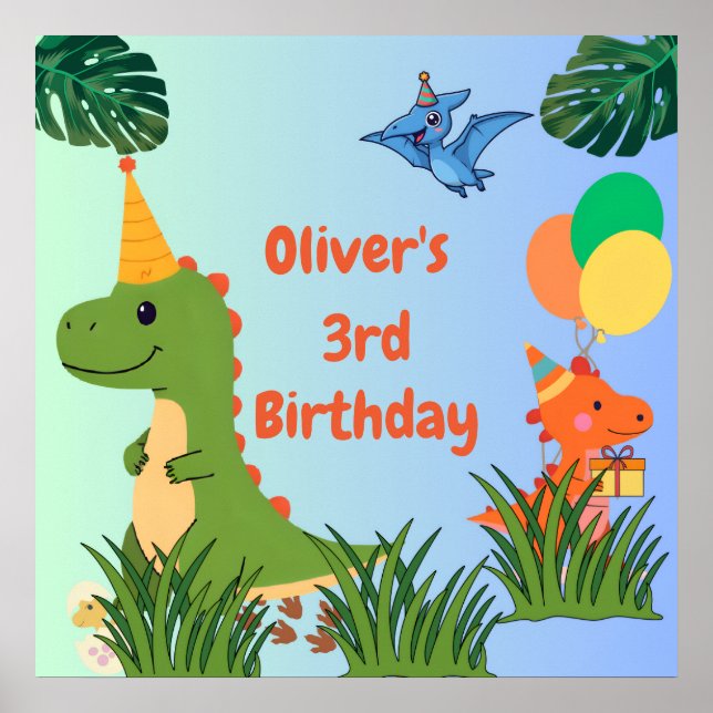 Dinosaur Birthday Welcome Poster – Cute Dino Party (Front)
