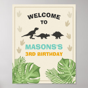 Dinosaur Birthday Welcome Sign Boy Leaves Party