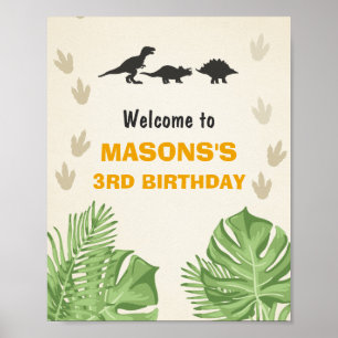 Dinosaur Birthday Welcome Sign Boy Leaves Party