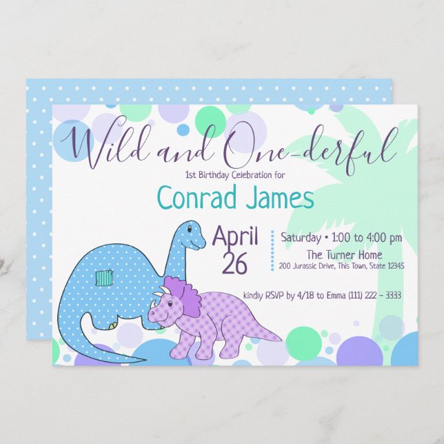 Dinosaur Birthday Wild and One-derful Party Invitation (Front/Back)
