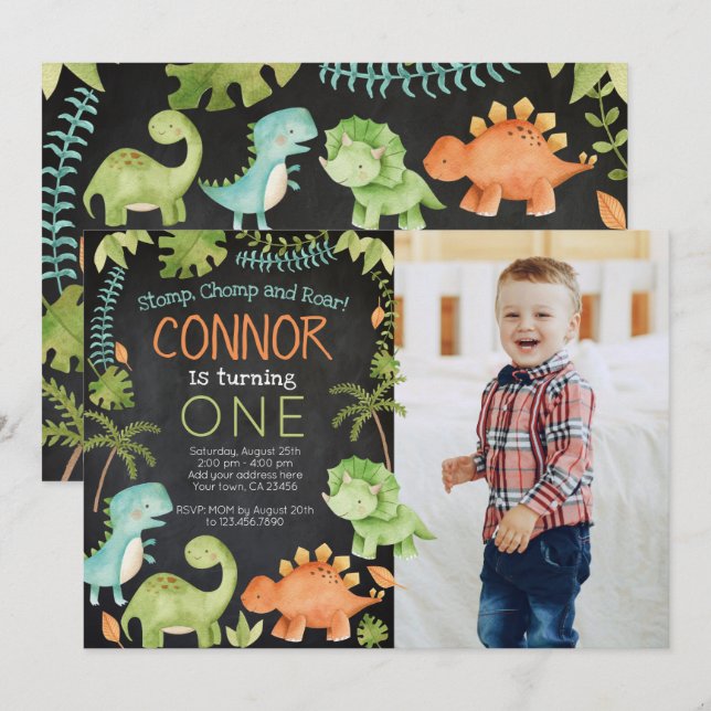 Dinosaur birthday with Photo Invitation (Front/Back)