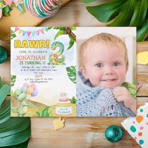 Dinosaur Birthday with Photo Rawr Dino Party Invitation