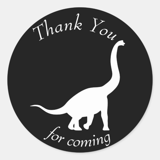 Dinosaur Black & White Brachiosaurus Thank You Classic Round Sticker (Front)