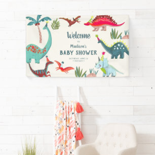 Dinosaur blue baby shower party  banner