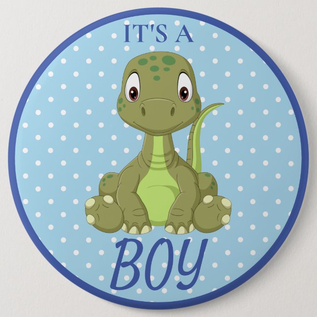 Dinosaur Blue Baby Shower T Rex 6 Cm Round Badge (Front)