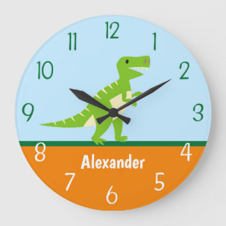Dinosaur Blue Green Orange Wall Clock
