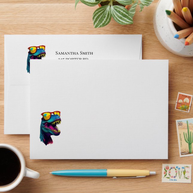 Dinosaur Blue Happy BIRTHDAY Envelope (Desk)