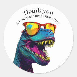 Dinosaur Blue Happy Birthday Thank You   Classic Round Sticker