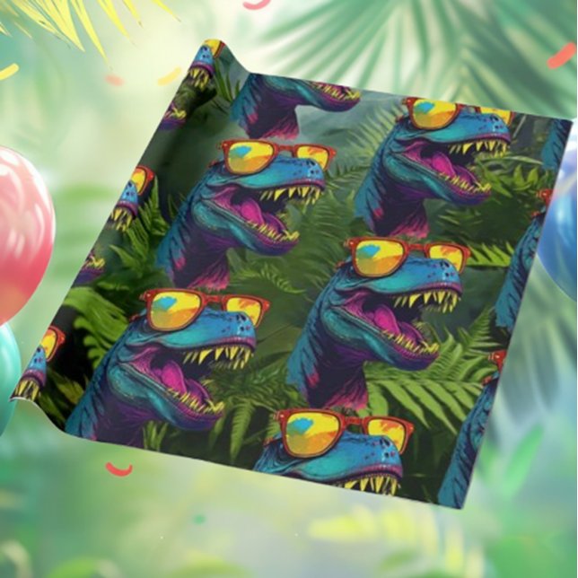 Dinosaur Blue Jungle T Rex Jurassic Cool Wrapping Paper (Celebrate a roaring good time with a Dinosaur Birthday Party! )
