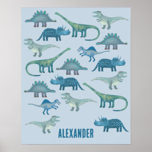 Dinosaur Blue Personalised Poster