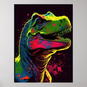 Dinosaur Blue T Rex Pink and Green Kids Poster